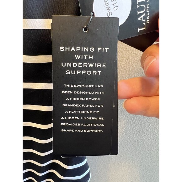 NWT SZ 6 M Ralph Lauren Women Striped One-Piece Designer Swimsuit Black White - Picture 6 of 14